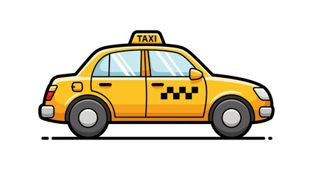 Fototapeta premium A cartoon yellow taxi cab isolated on a white background.