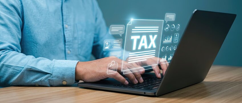 Tax preparation process home office digital content professional environment close up view financial management tips for individuals and businesses