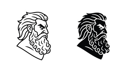 Majestic bearded man profile portrait vector illustration representing wisdom and strength in bold black and white line art suitable for branding and character design © Ryan
