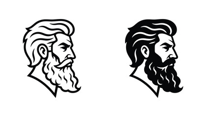 Rugged man with beard profile portrait vector illustration for barber shop branding and masculine lifestyle graphic design in black and white © Ryan