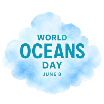 World Oceans Day badge with wave design and June 8 date on light blue watercolor background
