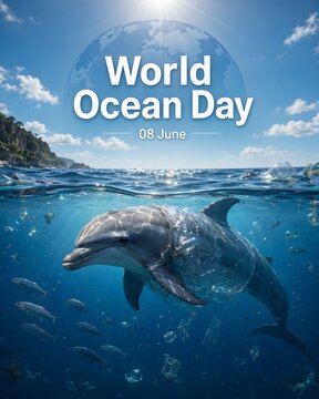 Dolphin swimming underwater on World Ocean Day