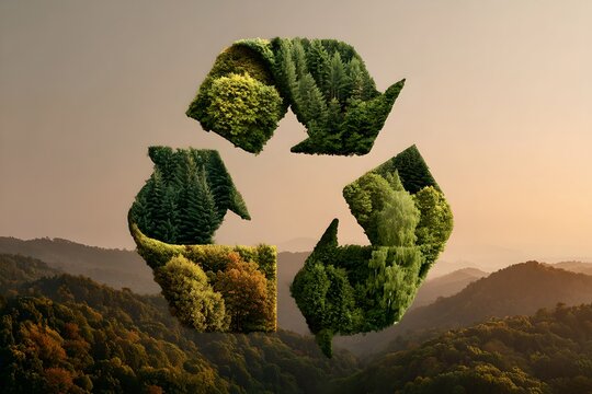 Eco-friendly recycle symbol crafted from nature, showing a beautiful combination of greenery and environmental consciousness. The symbol represents the concepts of environmentalism.