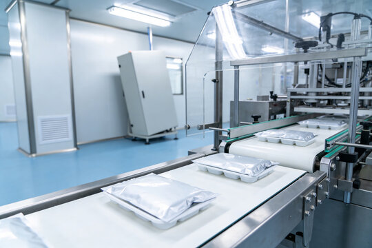 Automated packaging line in a sterile cleanroom environment for product manufacturing