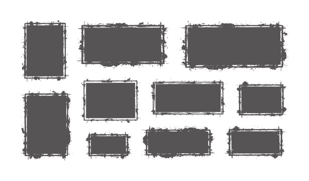 Collection of ten dark gray grunge rectangular frames white rectangle