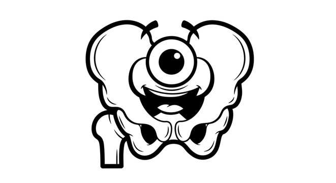 Smiling Cartoon Pelvis Bone Character with Cyclops Eye