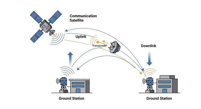 Satellite communication system with uplink, downlink, and ground stations.