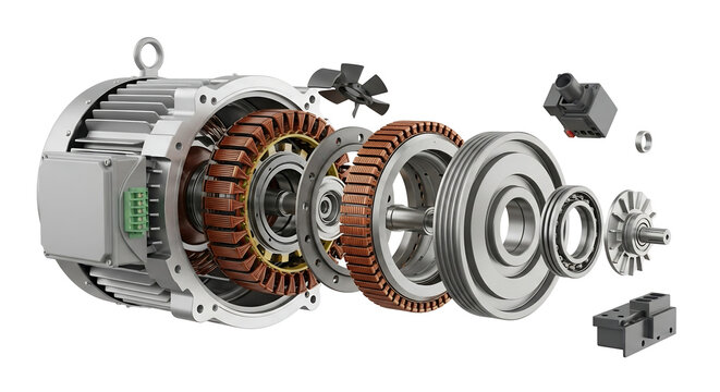 Detailed exploded view of an electric motor showcasing its internal components.