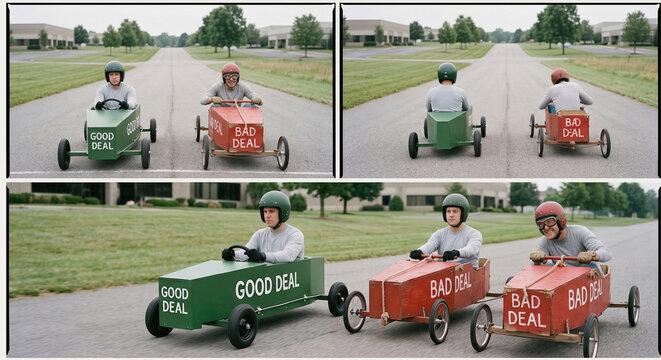 Good deal bad deal competing soapbox derby concept