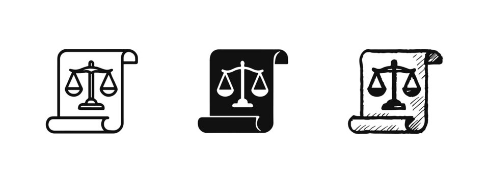 Justice and Legal Balance Icons showing Scales on a Scroll