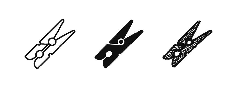 Clothespin and Laundry Peg Tool Icon Set