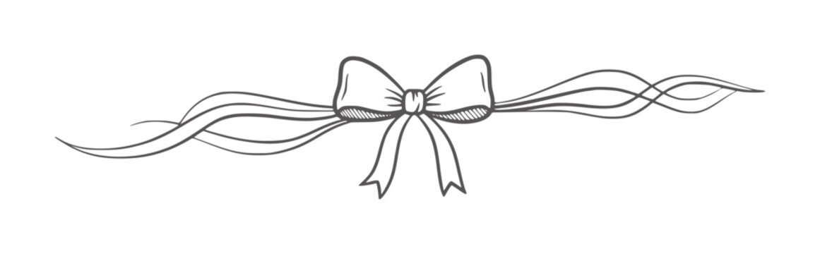 Hand drawn grey bow with flowing ribbon accents decorative flourish simple