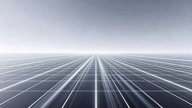 Infinite grid floor with converging white lines under gradient sky