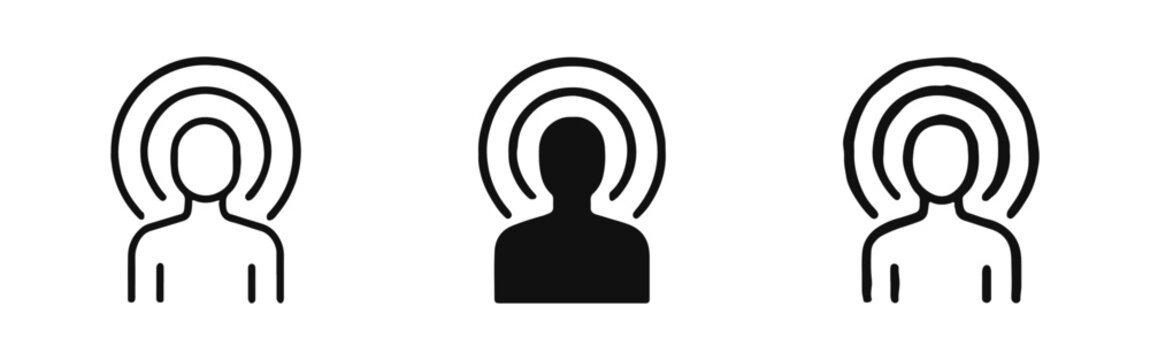 Personal Aura and Mental Connection Icon Set - Human Figure with Concentric Rings