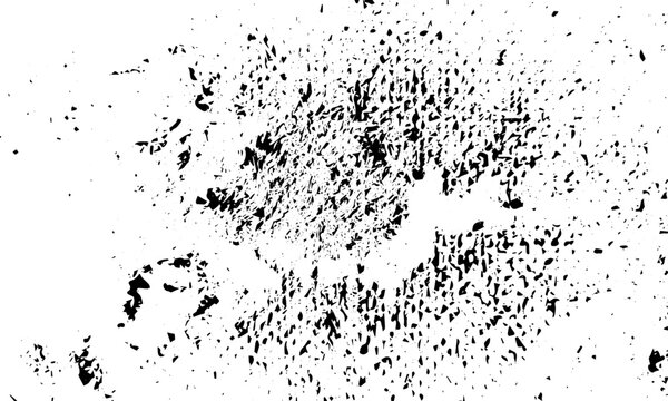 Black grunge explosion splatter texture overlay with scattered fragments and debris isolated on white background for distressed design effect