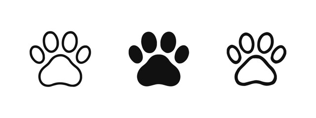 Fototapeta premium Pet Area Paw Print Icon Set in Outline, Solid, and Hand-Drawn Styles