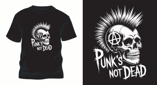 Punk skull with mohawk t shirt design anarchy symbol.