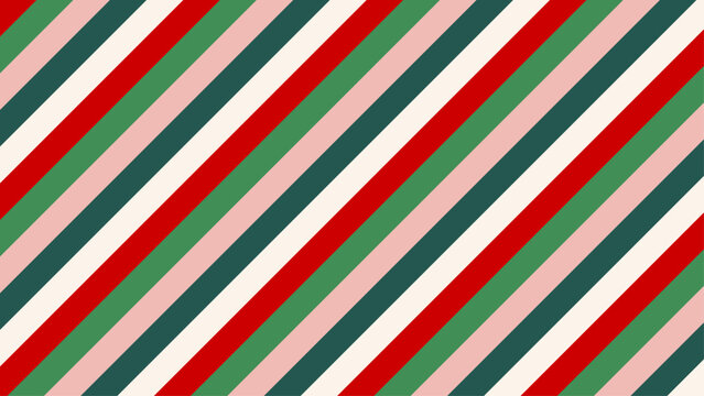 Christmas stripes background. Christmas background with festive stripes pattern. Retro pink, green and red striped Christmas wallpaper vector illustration for greeting card, web banner, invitation.