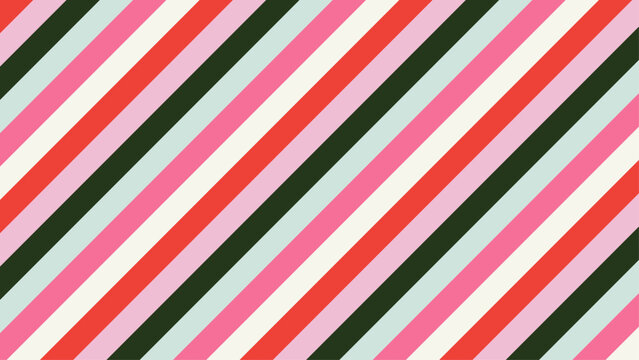 Christmas stripes background. Christmas background with festive stripes pattern. Retro pink, green and red striped Christmas wallpaper vector illustration for greeting card, web banner, invitation.