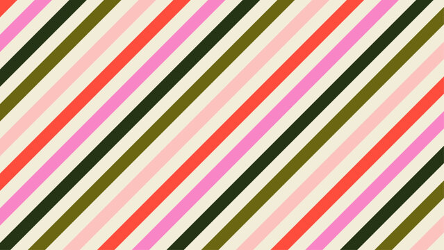 Christmas stripes background. Christmas background with festive stripes pattern. Retro pink, green and red striped Christmas wallpaper vector illustration for greeting card, web banner, invitation.