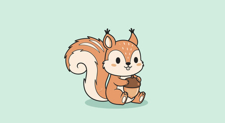 Cute squirrel character holding an acorn © Putiagna