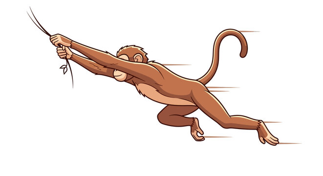 Dynamic Cartoon Monkey Swinging on a Vine with Speed Lines