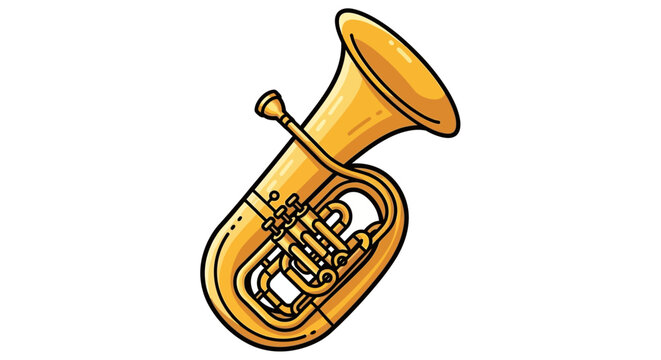 Golden Euphonium Musical Instrument Illustration on White