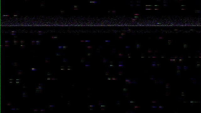 abstract lines glitch animation on black background with noise for background loop and overlays, logo intros and titles background animation, tech animation, hacking footage, damaged vhs animation