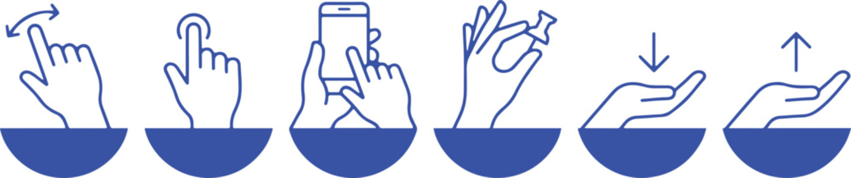 Collection of hand gestures and interactions icons on white background