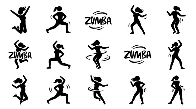 Zumba Dance Fitness Silhouette Icons.
