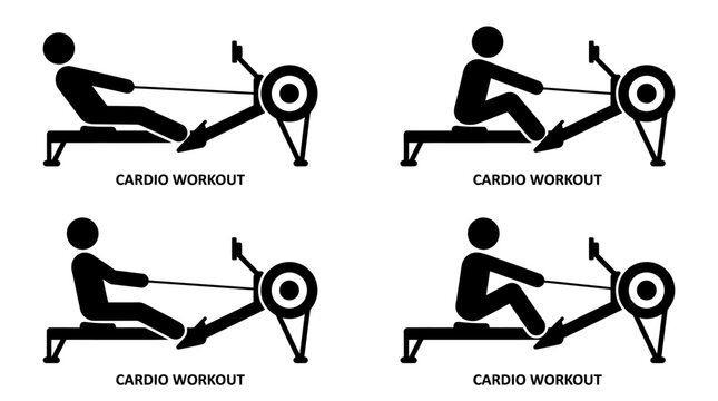 People doing cardio workout on rowing machine.