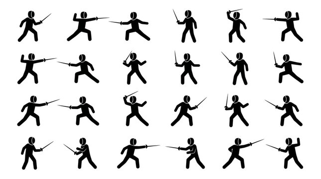 Silhouette of people practicing sword fighting.