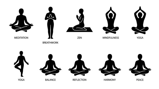 Various yoga poses for meditation practice.
