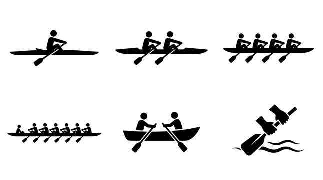Rowing silhouettes in various positions.