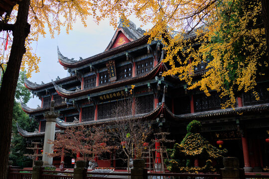Wenshu monastery temple building during autumn in chengdu, china