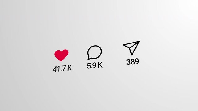 Like comment share social media animation count on white screen. 4K Video