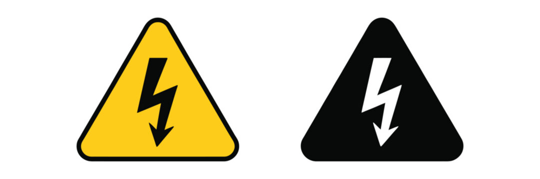 high voltage warning sign set, danger icons with triangle and lightning bolt symbols for electrical hazard awareness, industrial safety, and caution signage projects.