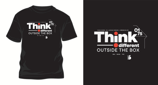 Think different tshirt design with typography and graphic elements.