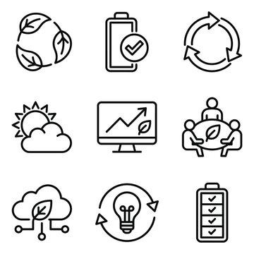 Collection of icons representing environmental sustainability and green initiatives with sustainability, environment