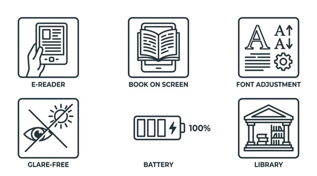 E reader Icons Set for Digital Reading Experience Vector Illustration