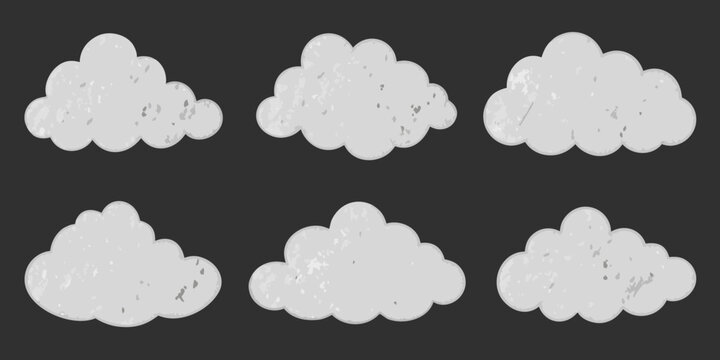 chalk clouds collection six gray cloud shapes on dark background