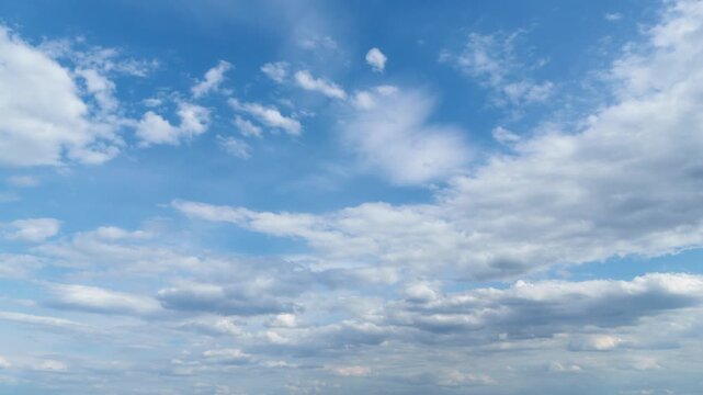 beautiful blue sky with soft white clouds, timelapse for abstract background
