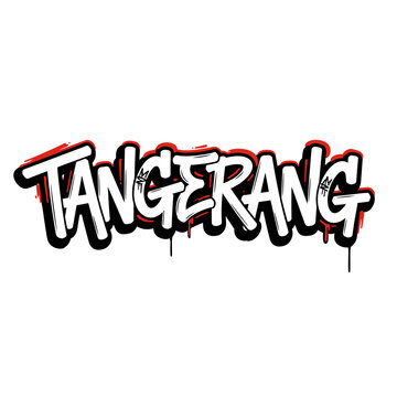 Tangerang graffiti style text with dripping paint effect.