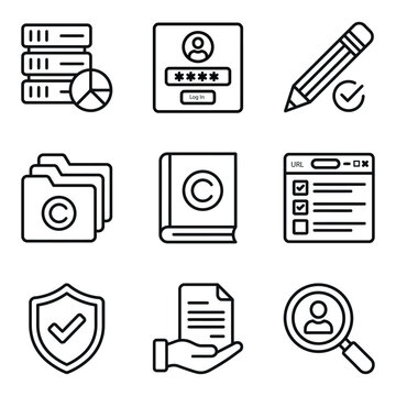 Document management and security icons: data files protection with document database management security protection
