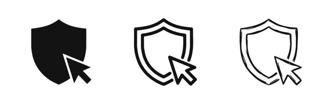Cyber Security and Internet Protection Shield Icon with Mouse Cursor Arrow