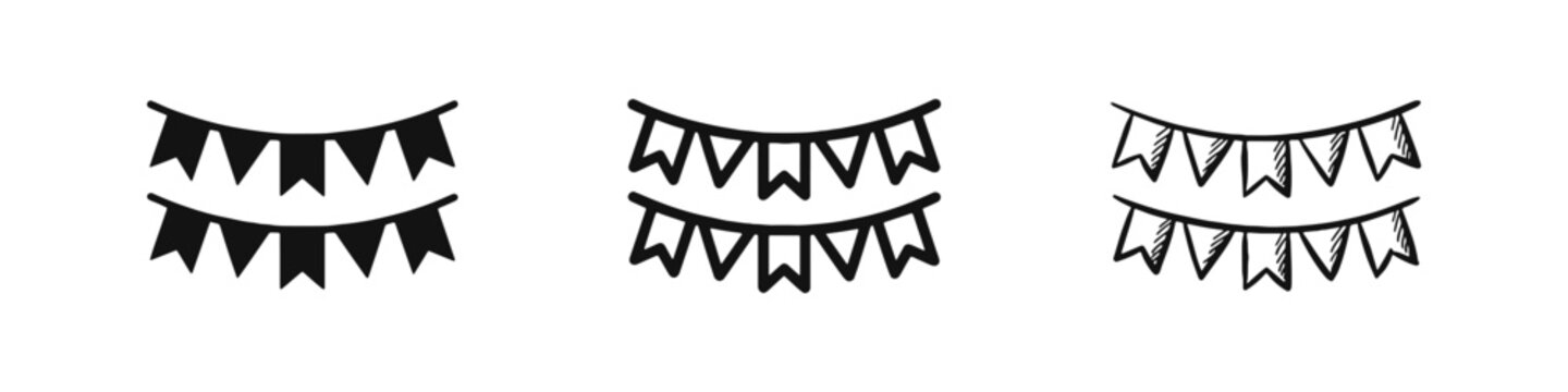 Party Bunting Flags and Festival Garland Decoration Icon Set