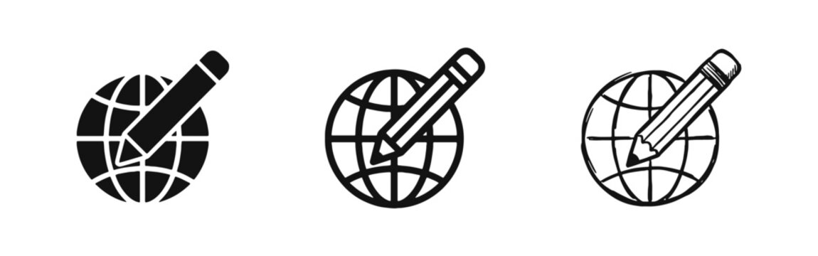 Global Editing and International Content Creation Concept Icon Set