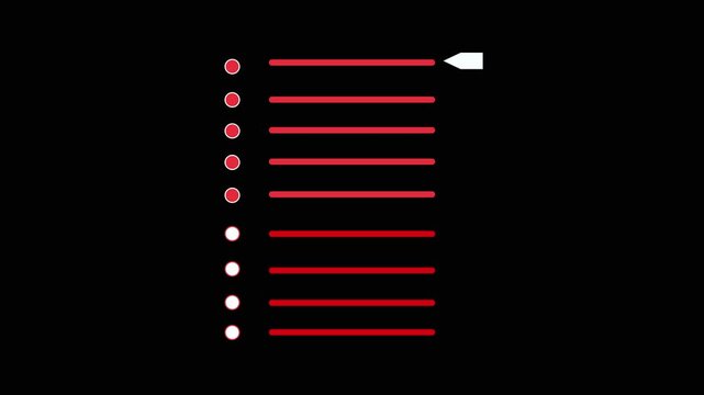 Checklist with red circles and horizontal lines. Checklist for to do list and management. Checklist animation for task organization and planning.