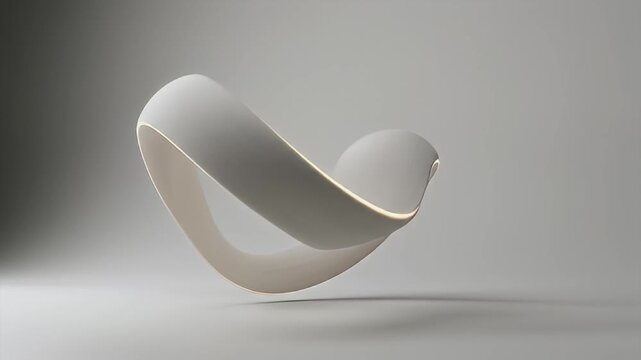Modern art piece a curving white shape with light accents on a soft gray background