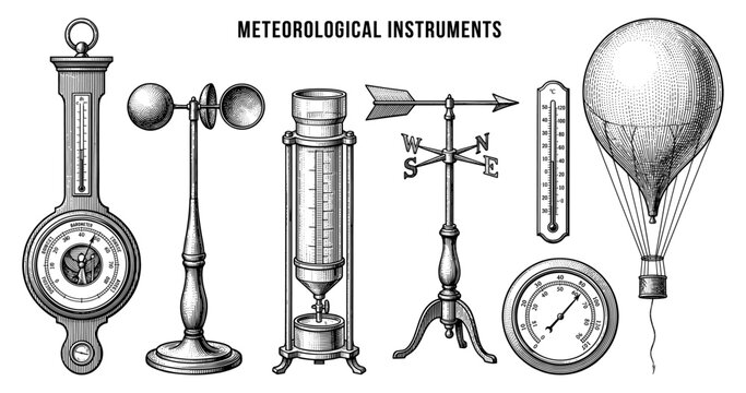 Meteorological instrument set barometer thermometer anemometer balloon